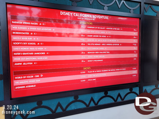 5:28pm  - Disney California Adventure wait times