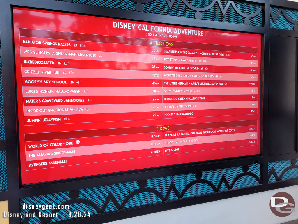 5:28pm  - Disney California Adventure wait times