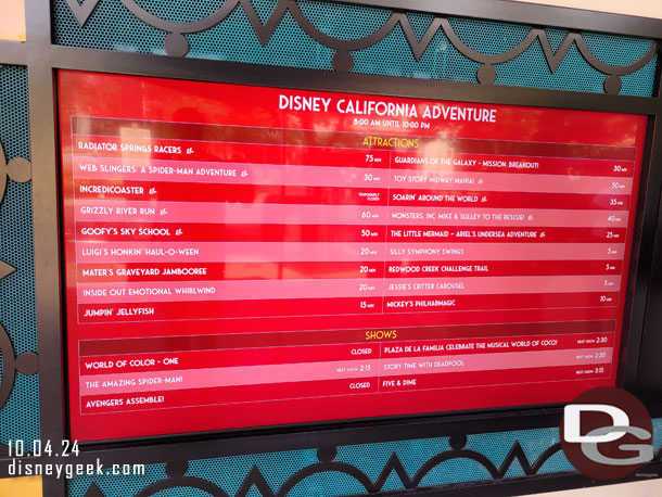 1:49pm - Disney California Adventure wait times