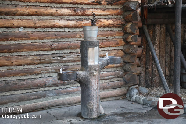 Today I took pictures of many of the drinking fountains.  A couple had been redone recently. This one in Frontierland was on of the first water fill stations to debut.