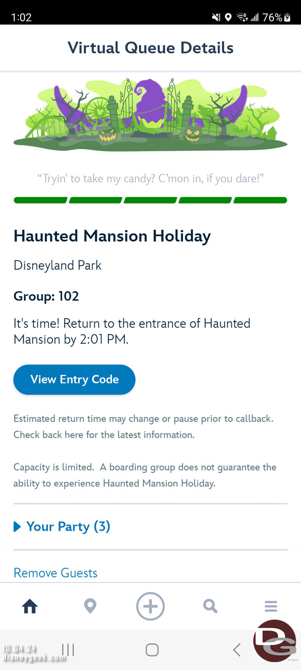 1:02pm - My Haunted Mansion Virtual queue group was called. No push notification again.