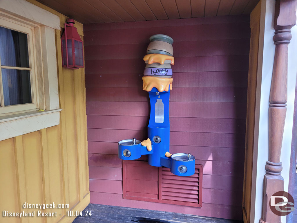 A new Winnie the Pooh drinking fountain has been installed.  This is a fun detail but completely out of place in Bayou Country and on this western looking building.  On the positive side it still has nice cold water.