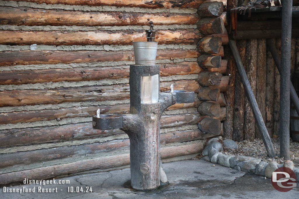 Today I took pictures of many of the drinking fountains.  A couple had been redone recently. This one in Frontierland was on of the first water fill stations to debut.