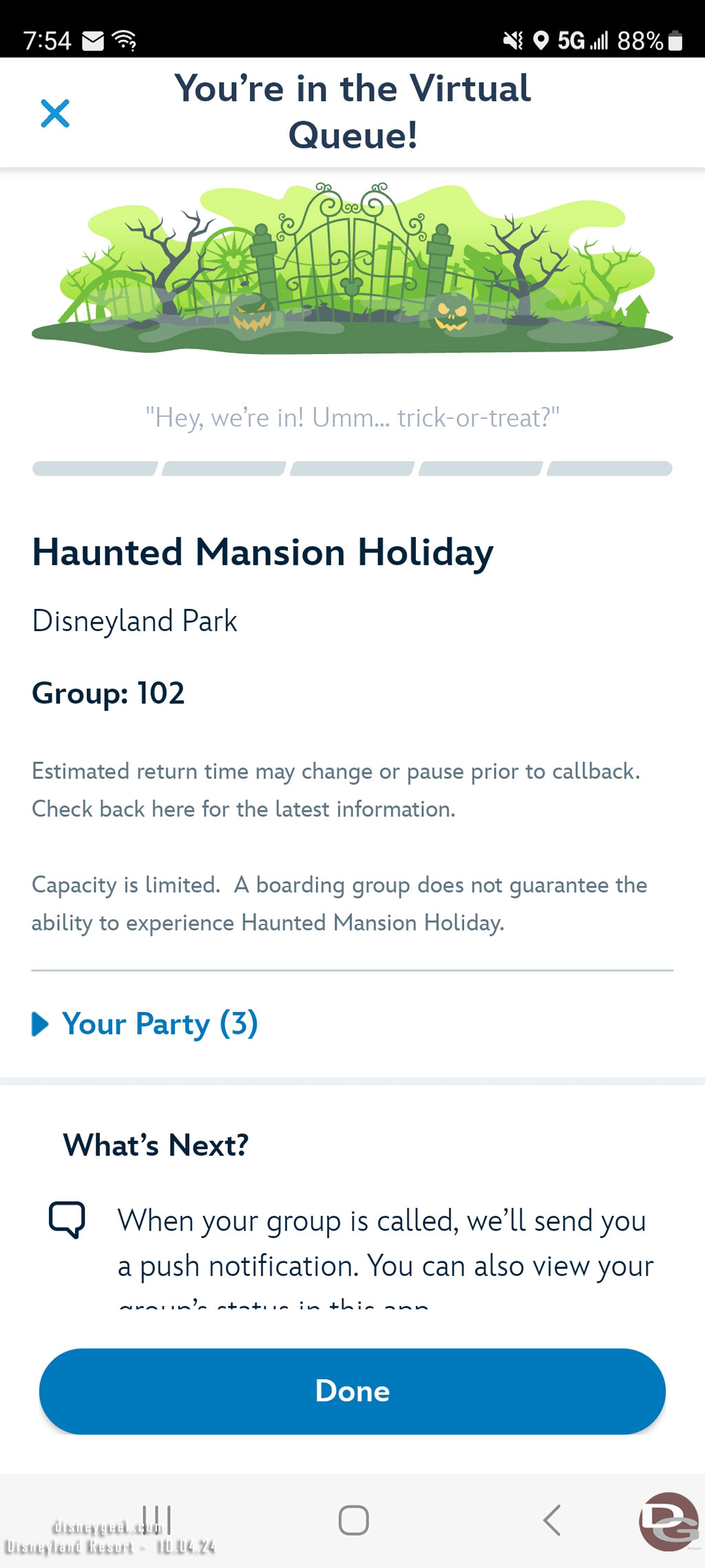 Joined the virtual queue for Haunted Mansion Holiday.