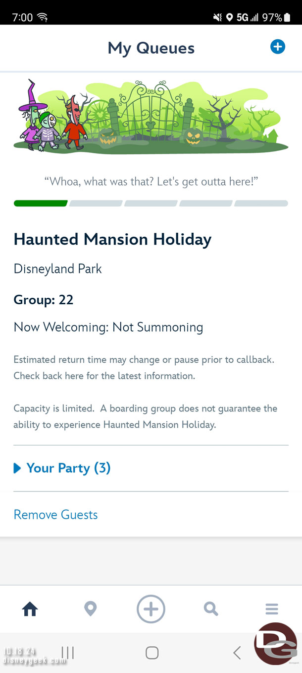 7:00am - Picked up a virtual queue spot for the Haunted Mansion Holiday