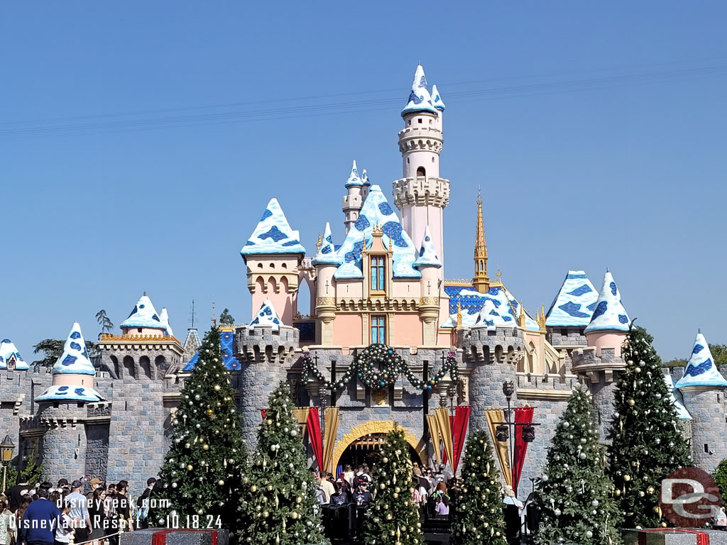 The annual snowfall has occurred on Sleeping Beauty Castle