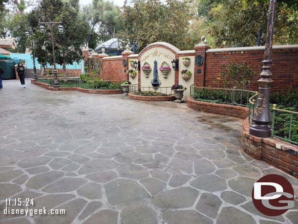 A look around the new park area, the Haunted Mansion queue is on the other side of this new wall.