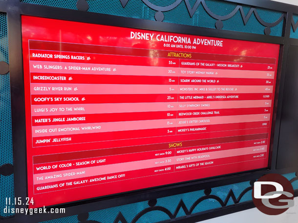 2:01pm - Disney California Adventure wait times