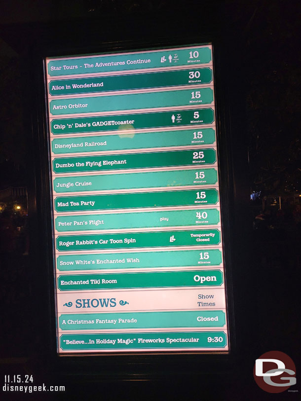 7:09pm - Disneyland Wait times