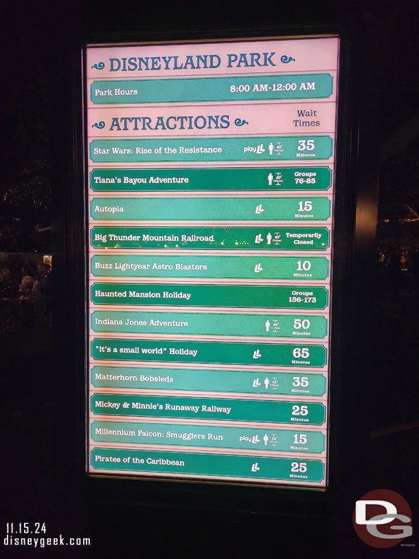 7:09pm - Disneyland Wait times