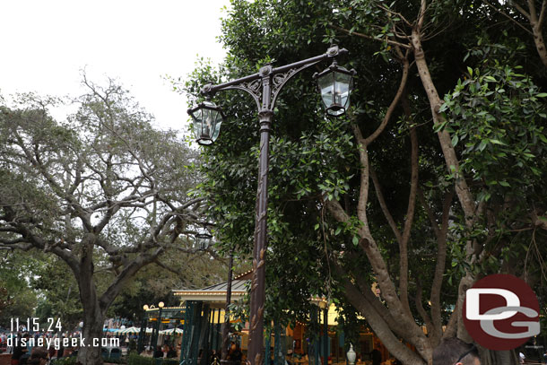 The lamps in the park area are much higher than those in the areas near by.