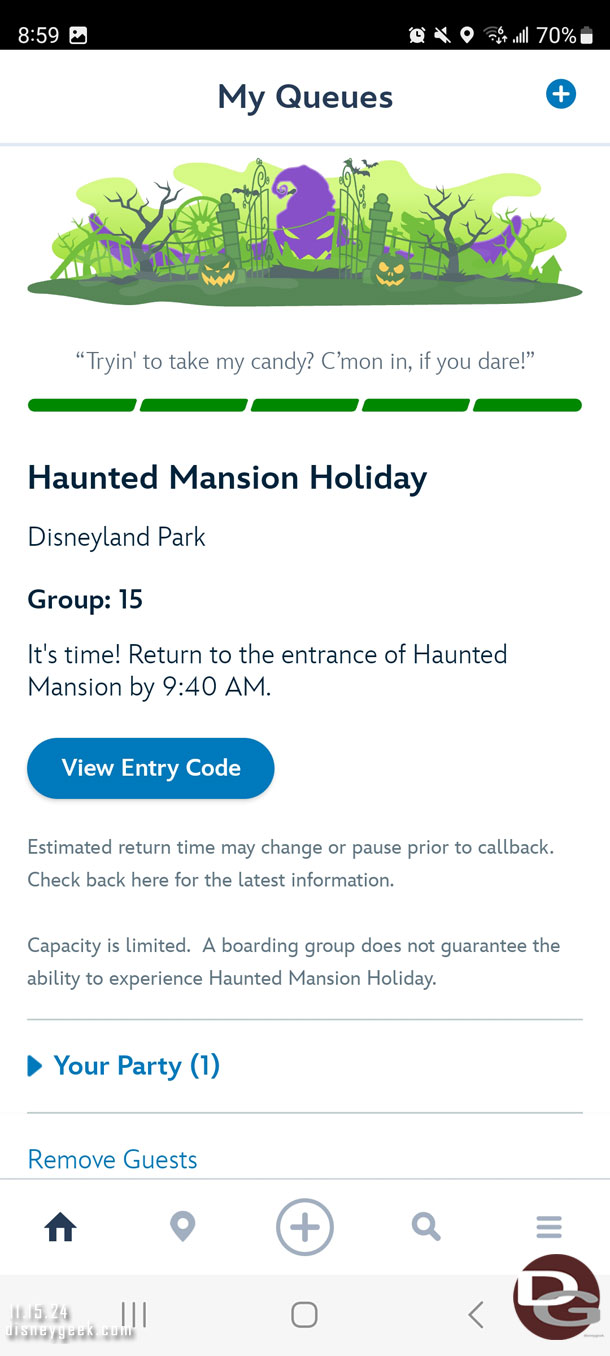 My Haunted Mansion Holiday boarding group was called, no notification again.