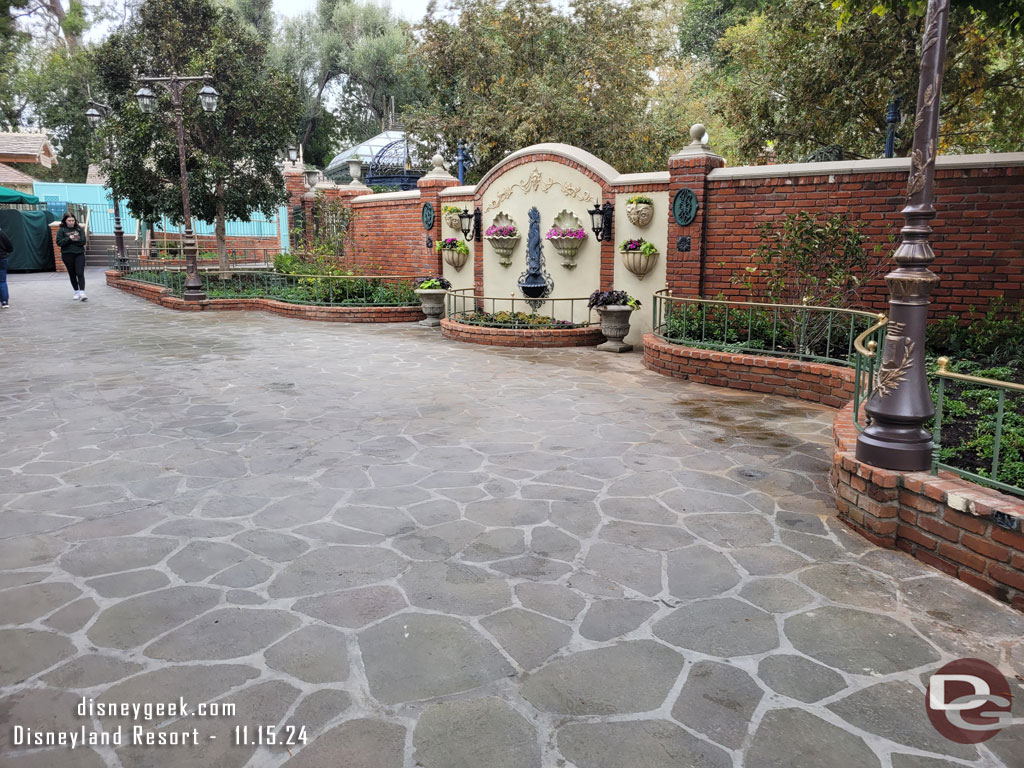 A look around the new park area, the Haunted Mansion queue is on the other side of this new wall.