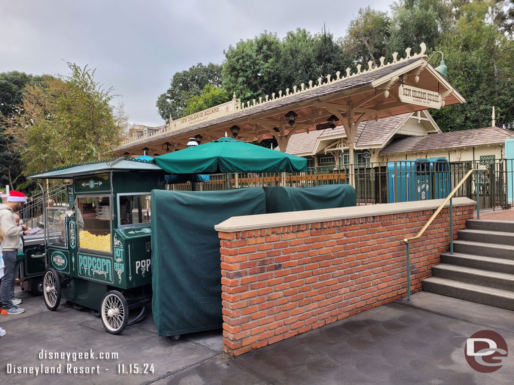 The popcorn cart is now near the train station vs the main walkway.