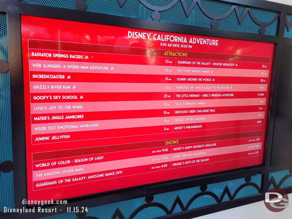 2:01pm - Disney California Adventure wait times