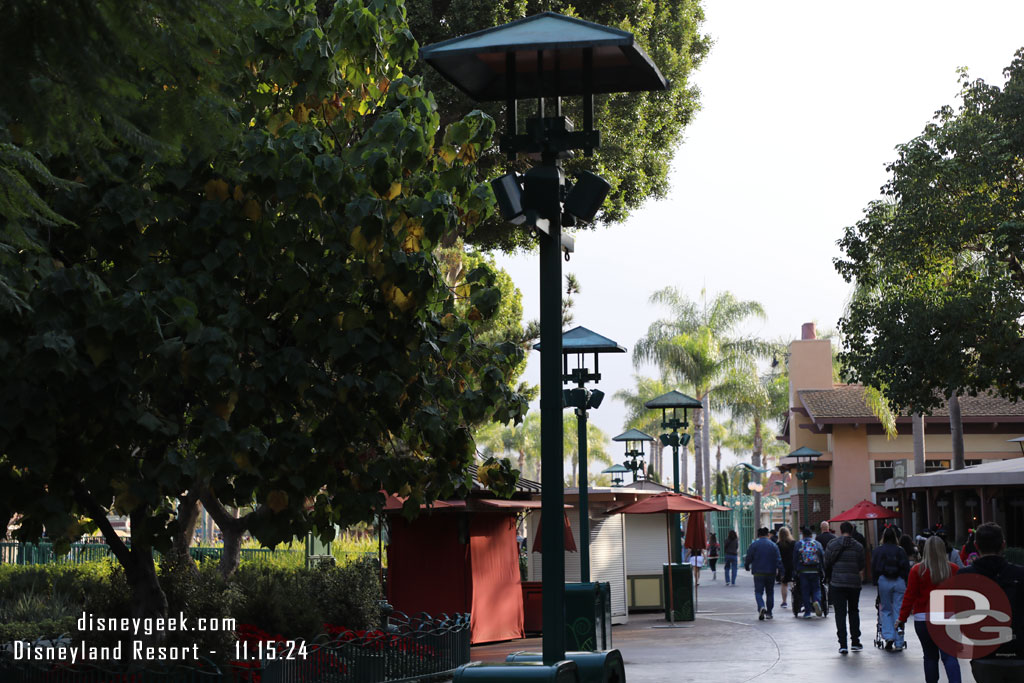 No holiday banners on the light posts by World of Disney