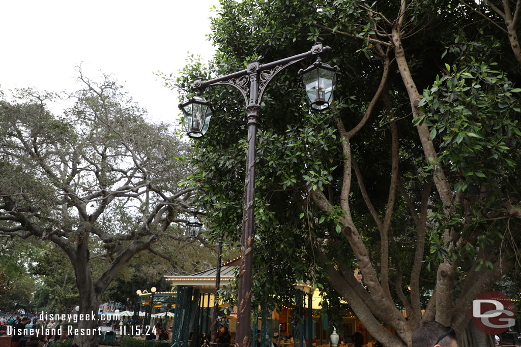 The lamps in the park area are much higher than those in the areas near by.