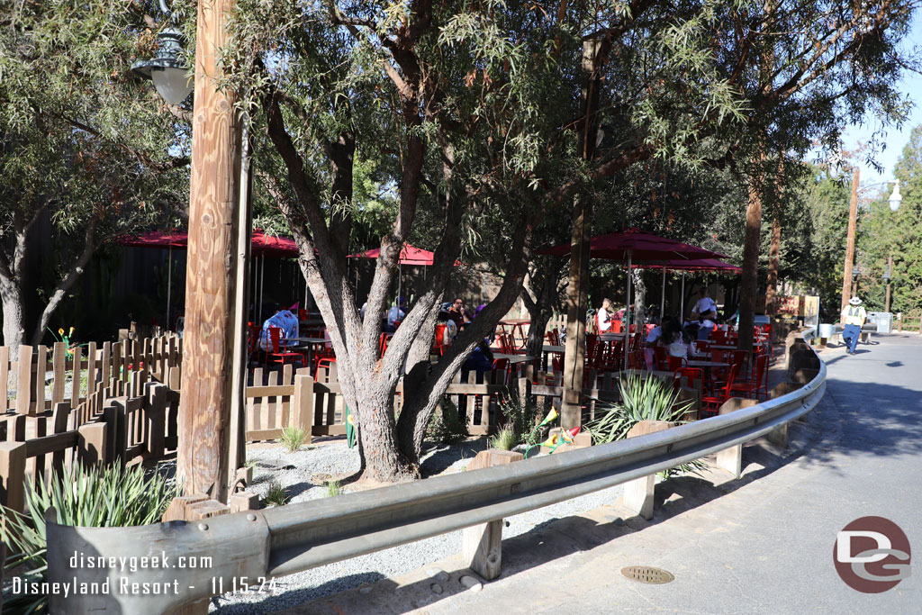 The walls along Cross Street are down and a new seating area has been added.