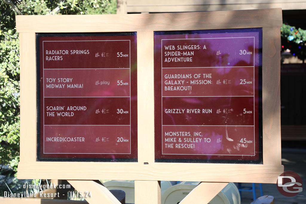 1:59pm - Disney California Adventure wait times