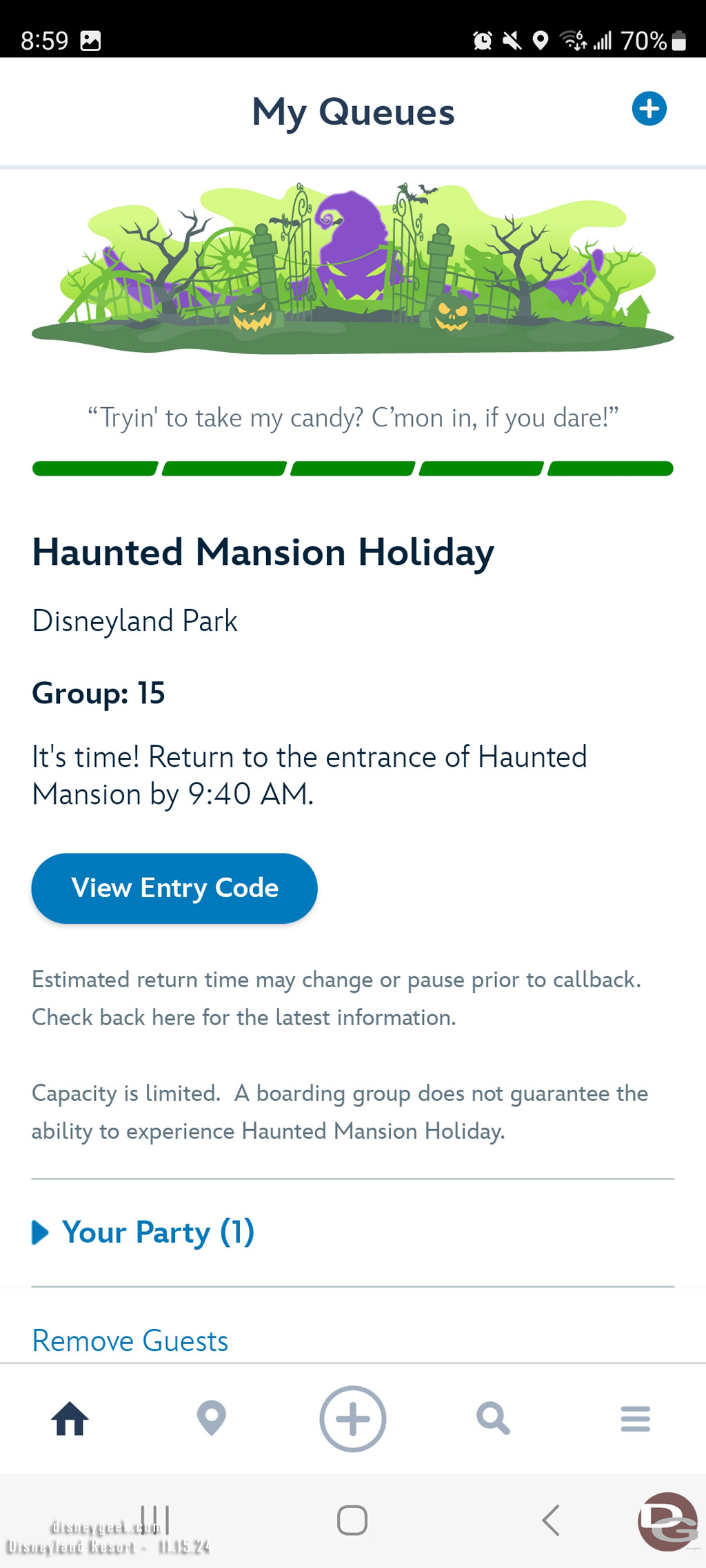 My Haunted Mansion Holiday boarding group was called, no notification again.