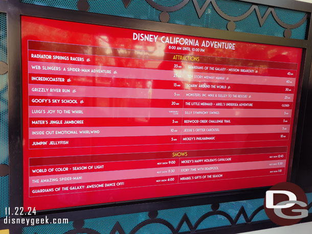 11:28am - Disney California Adventure wait times