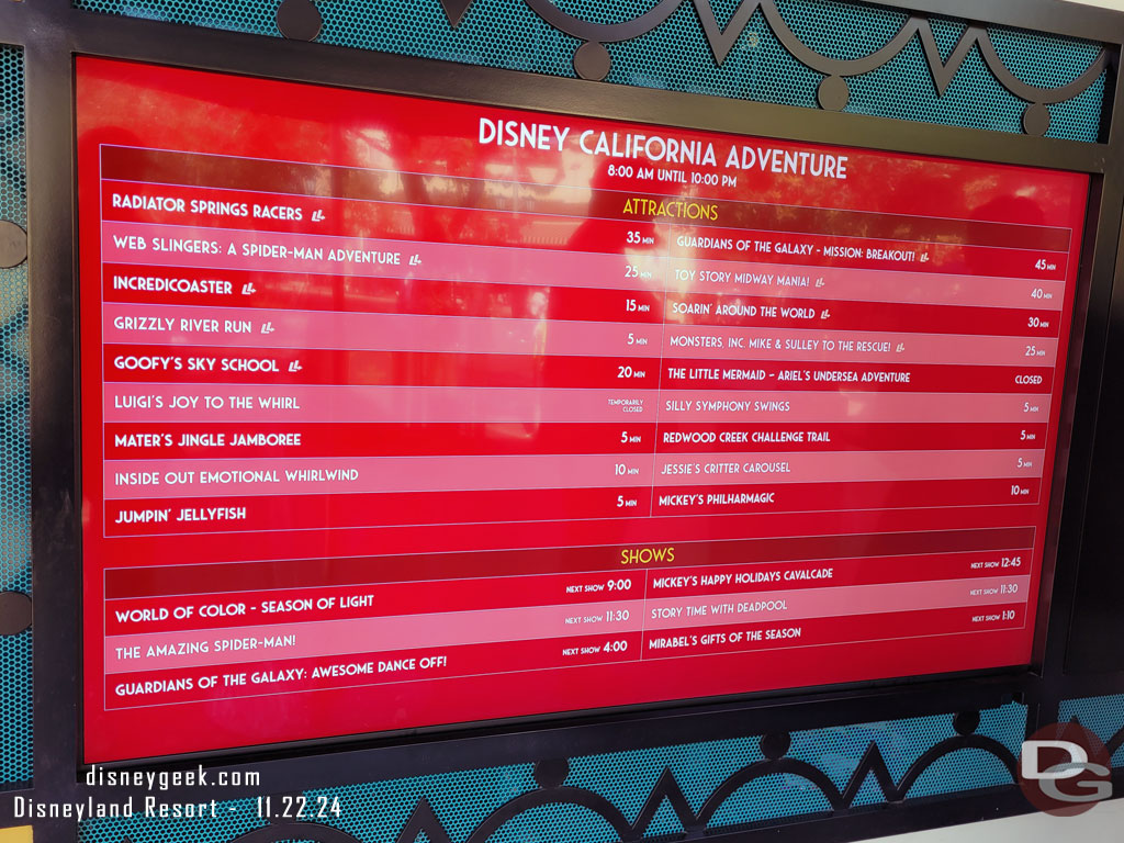 11:28am - Disney California Adventure wait times