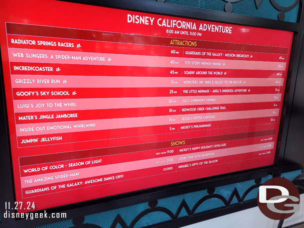 2:52pm - Disney California Adventure wait times