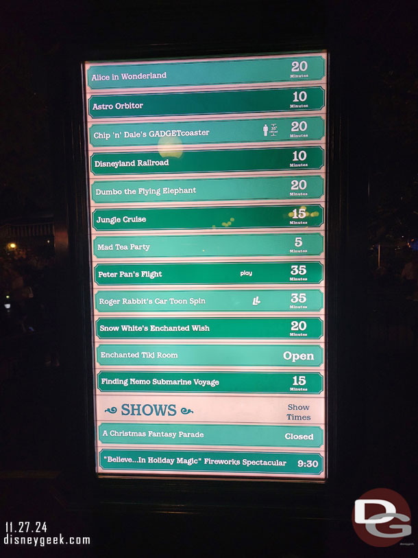 7:20pm - Disneyland Wait times