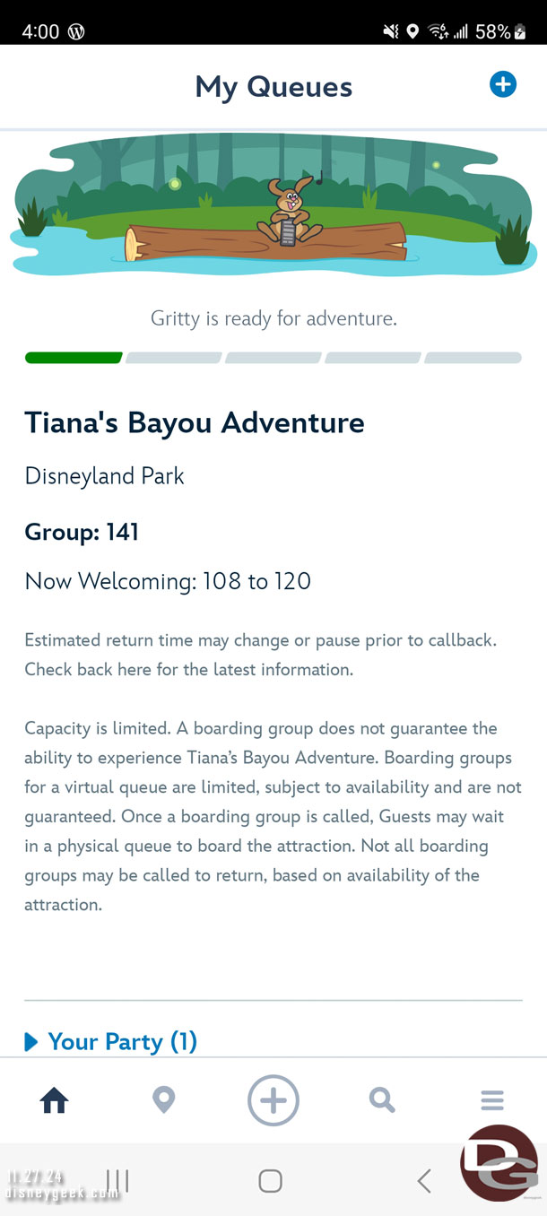 Picked up a virtual queue spot for Tiana's Bayou Adventure.  Was curious how fast the disappeared.. which was nearly instantly.