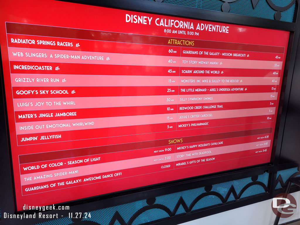 2:52pm - Disney California Adventure wait times