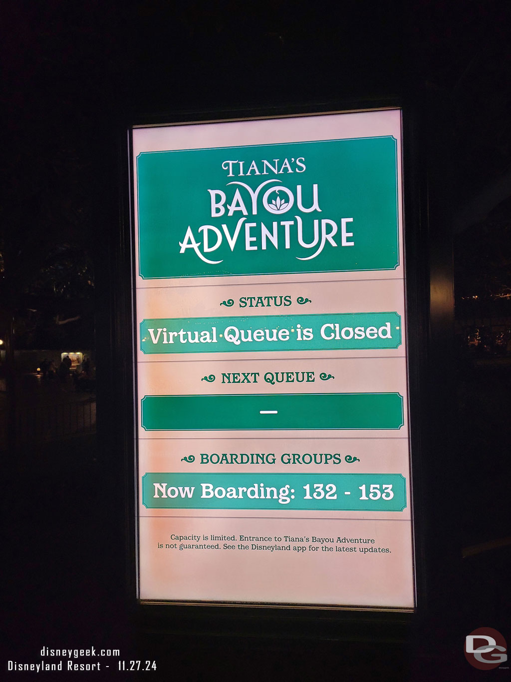 7:20pm - Virtual Queue status