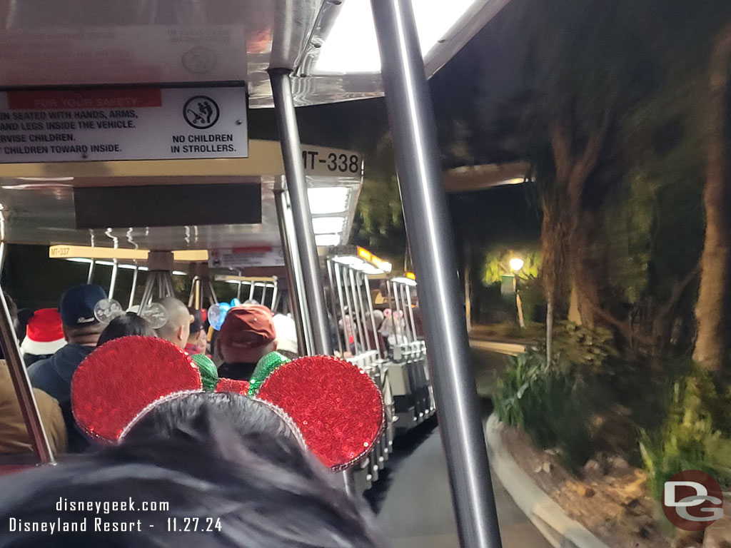 9:50pm - On a tram back to the parking structure