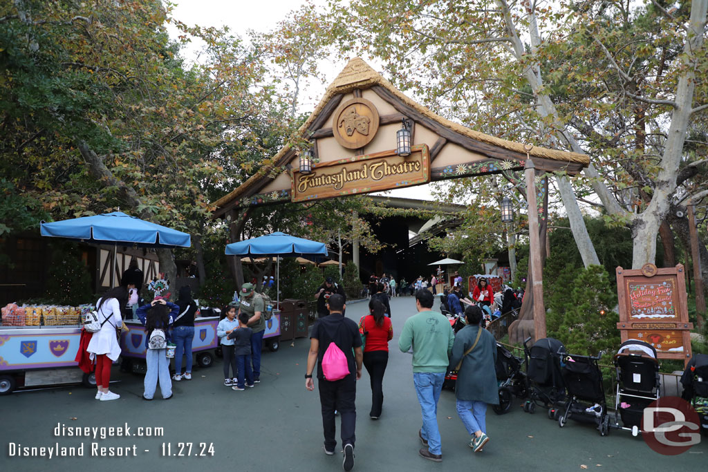 The snow flakes have been removed from the ground leading to the theatre