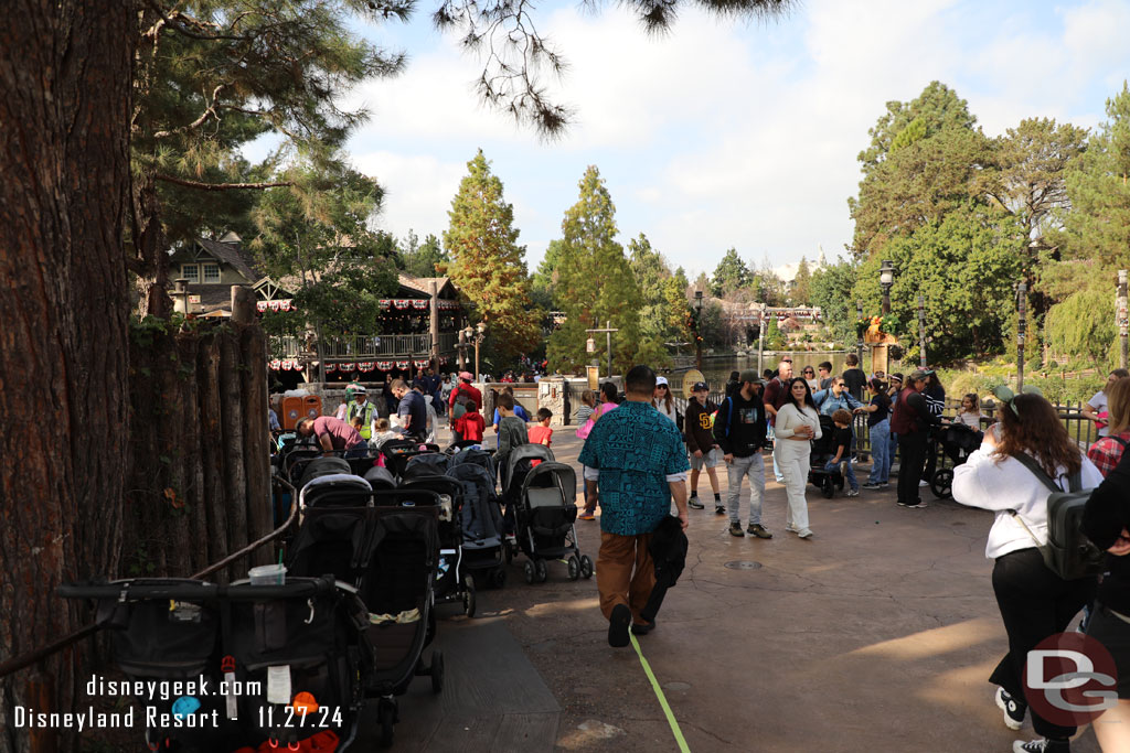 Strollers line the walkway leading to Bayou Country. They are not allowing them past the Hungry Bear.