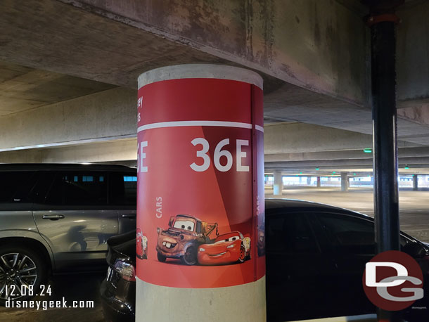 7:16am - Parked near the end of an aisle on the Cars Level of the parking structure.