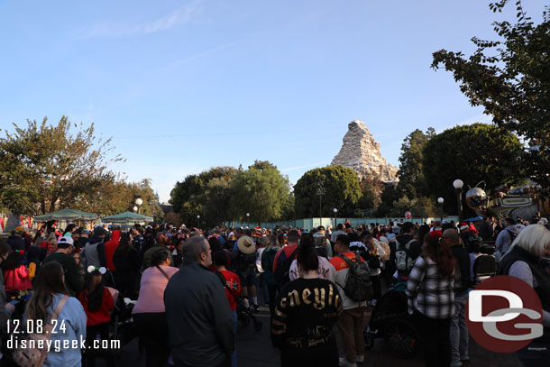 The crowd assembled in the hub for the Rope Drop today.