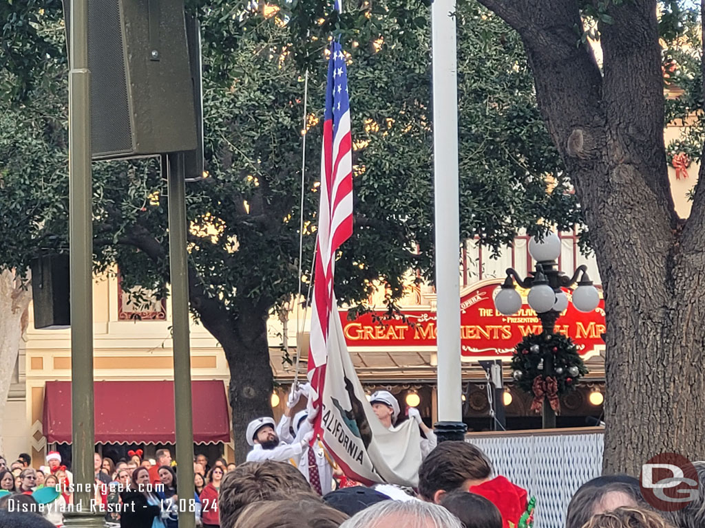 4:02pm - The Nightly Flag Retreat featured a recording of the National Anthem for the lowering and nothing for the folding of the flags.