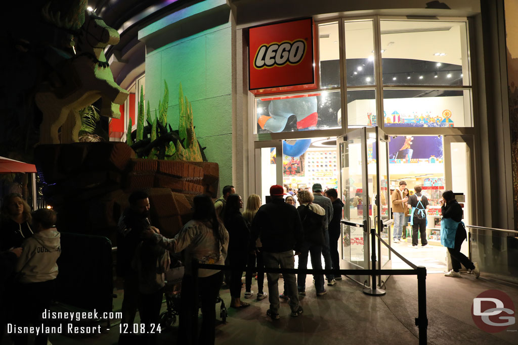 A queue set up for the LEGO store this evening.