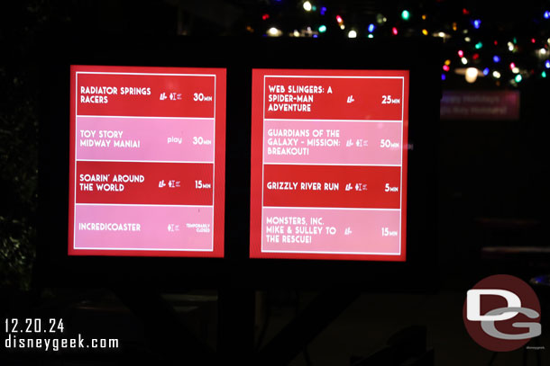 9:25pm - Some DCA wait times