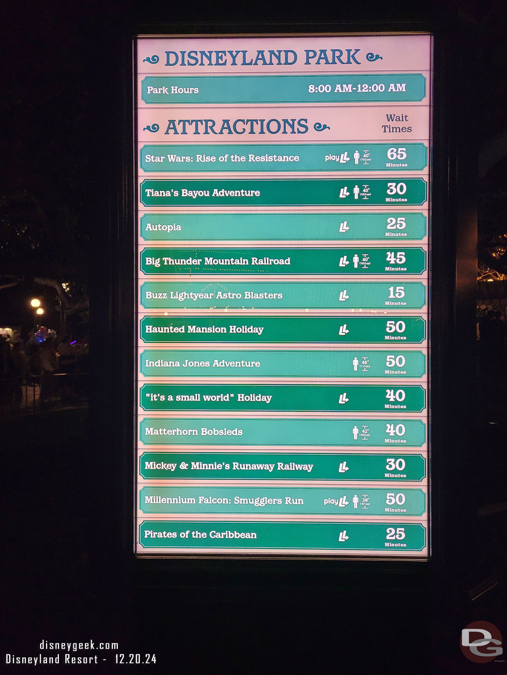 7:09pm - Disneyland wait times