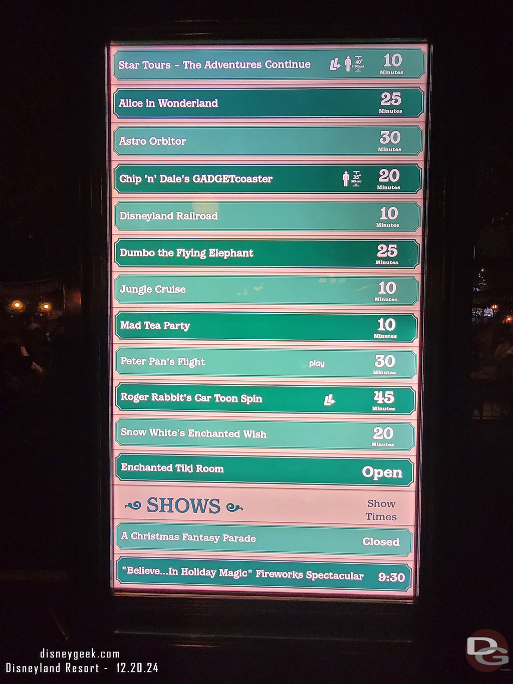 7:09pm - Disneyland wait times