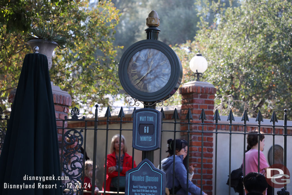 Haunted Mansion posted at 60 minutes and most of the queue looked to be full.