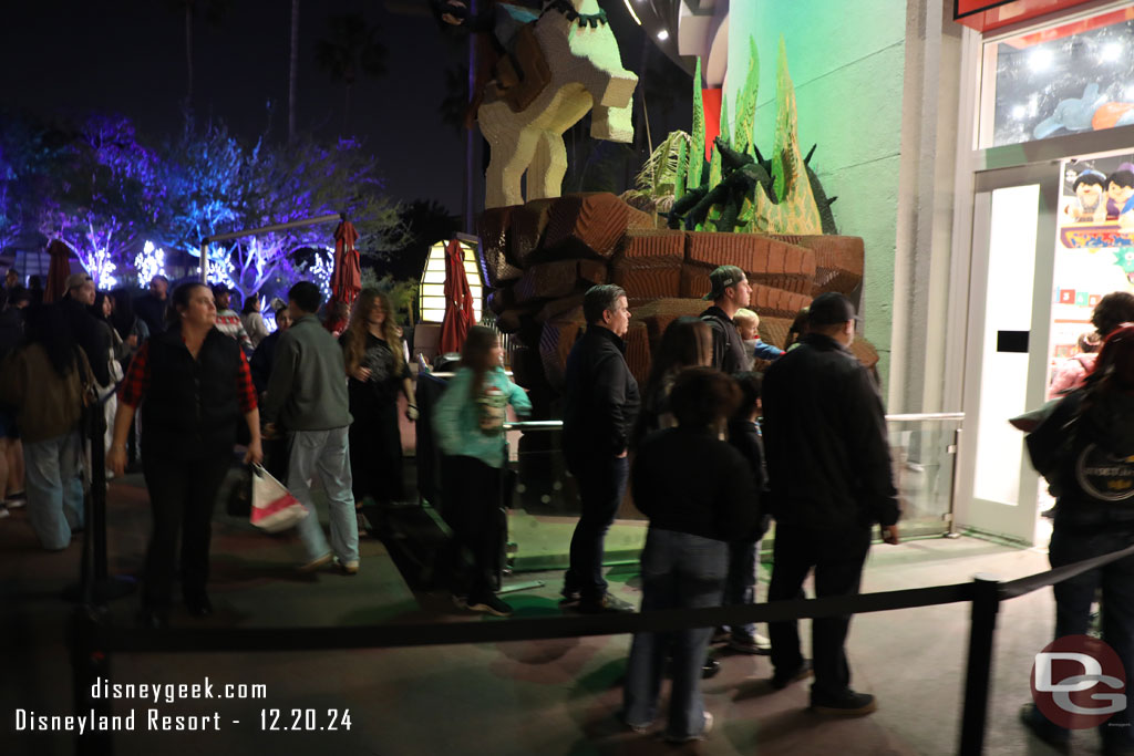 A queue to enter the LEGO store this evening