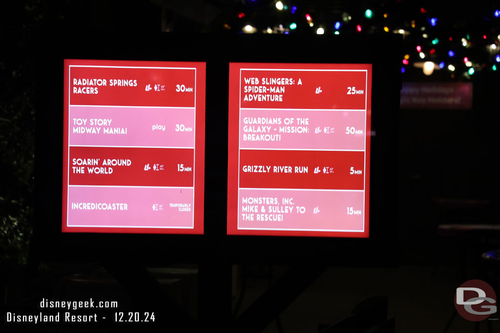 9:25pm - Some DCA wait times