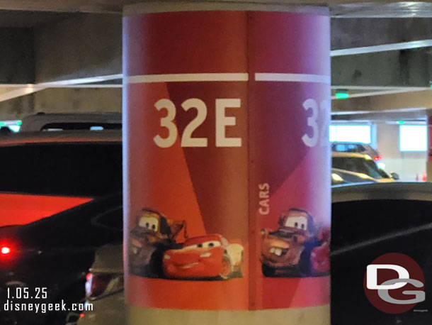 7:24am - Parked on the Cars Level of the Pixar Pals Parking Structure this morning and ready to set off for the day.