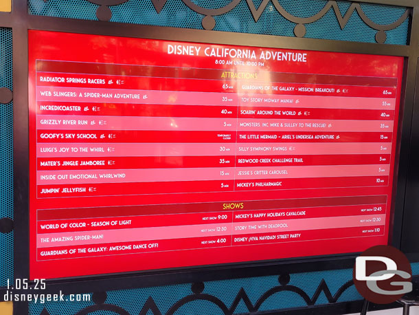 12:16pm - Disney California Adventure wait times