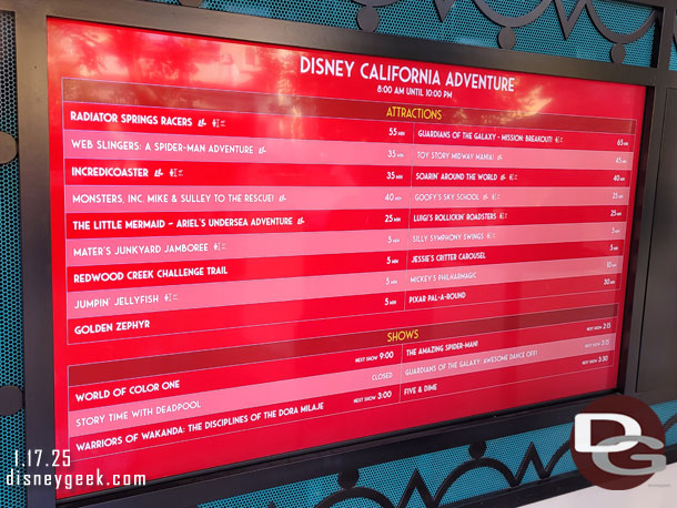 2:05pm - Disney California Adventure wait times