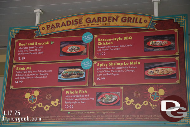 Paradise Garden Grill menu