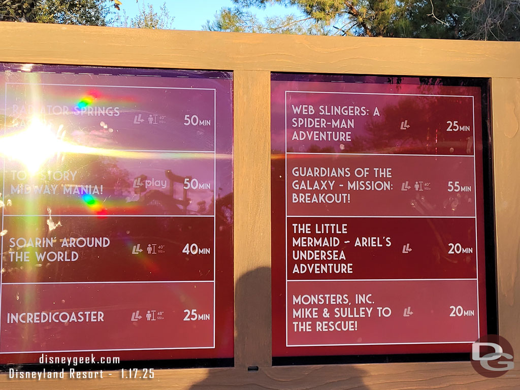 4:24pm - Disney California Adventure wait times