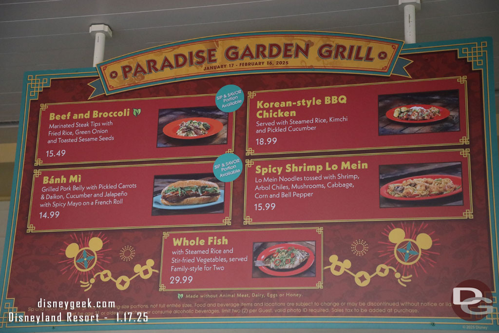 Paradise Garden Grill menu